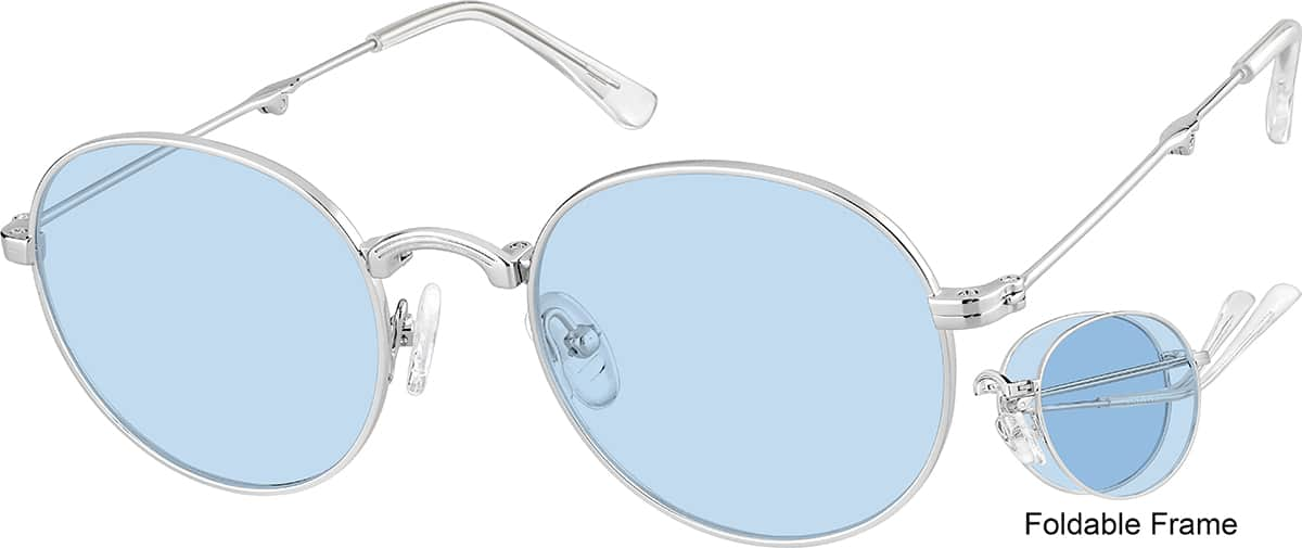 Angle view of Foldable Round Sunglasses 1161011 in Silver