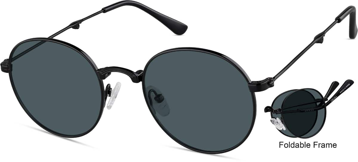 Angle view of Foldable Round Sunglasses 1161021 in Black