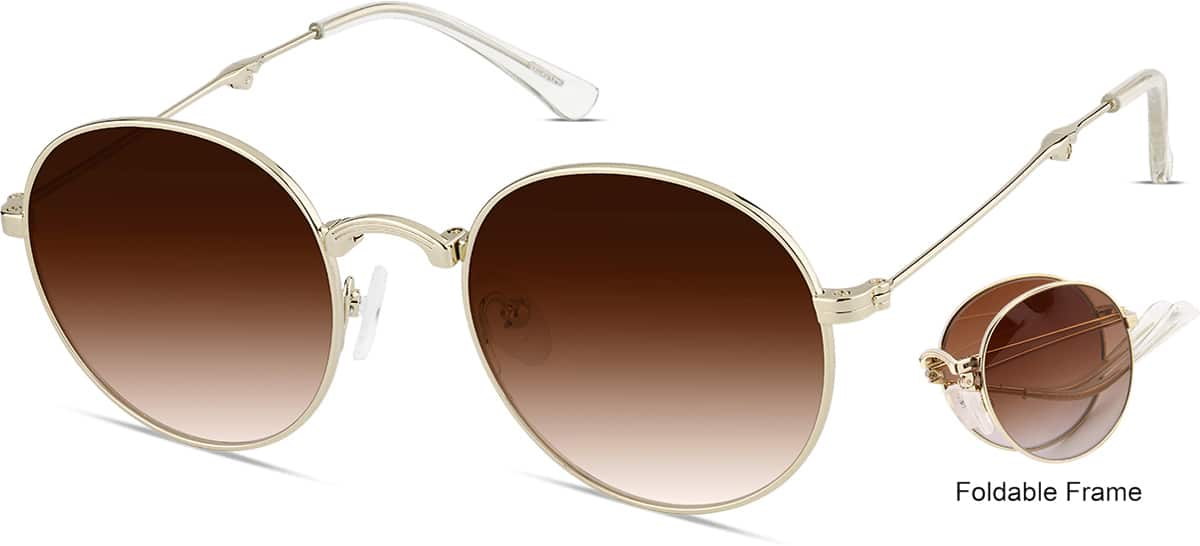 Angle view of Foldable Round Sunglasses 1162414 in Gold