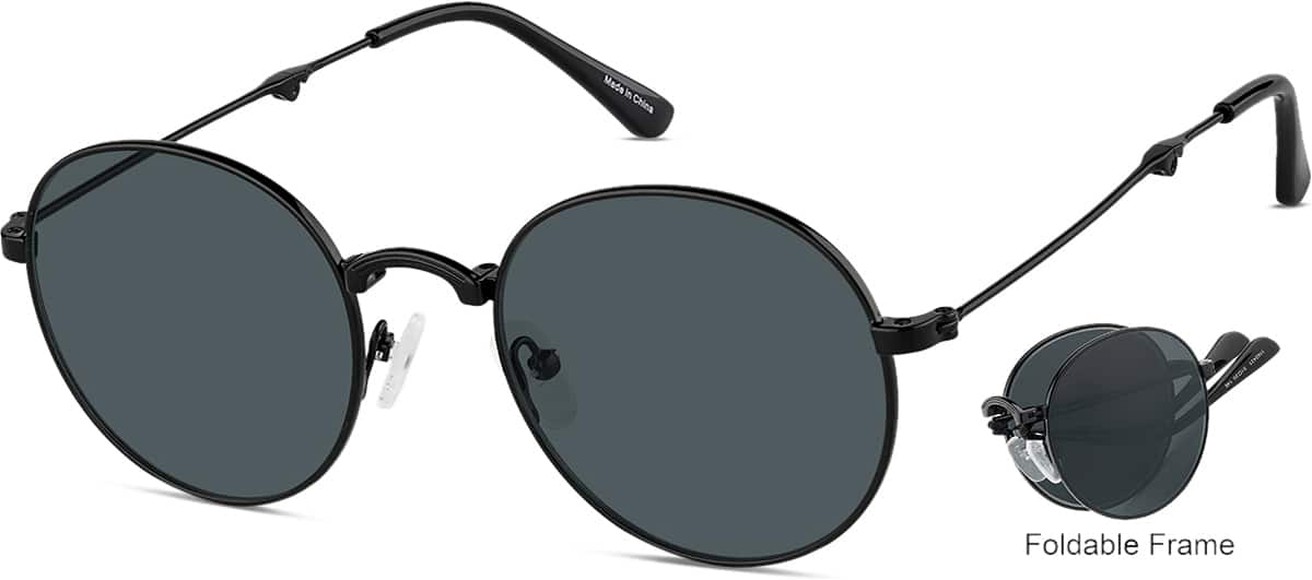 Angle view of Foldable Round Sunglasses 1162421 in Black