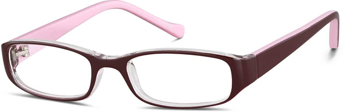 Angle view of Kids’ Rectangle Glasses 124318 in Burgundy