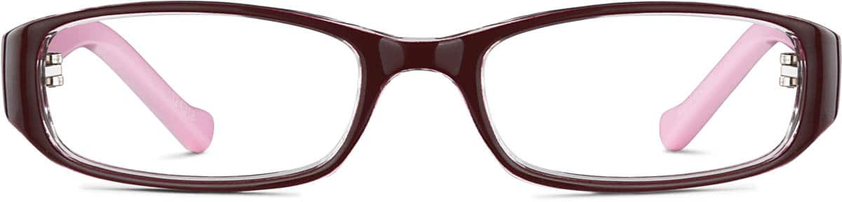 Front view of Kids’ Rectangle Glasses 124318 in Burgundy