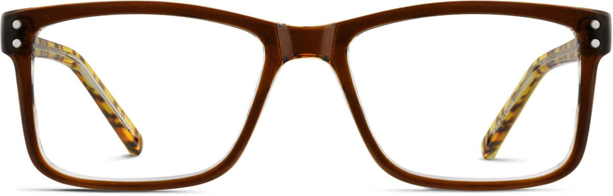 Front view of Rectangle Glasses 125815 in Brown