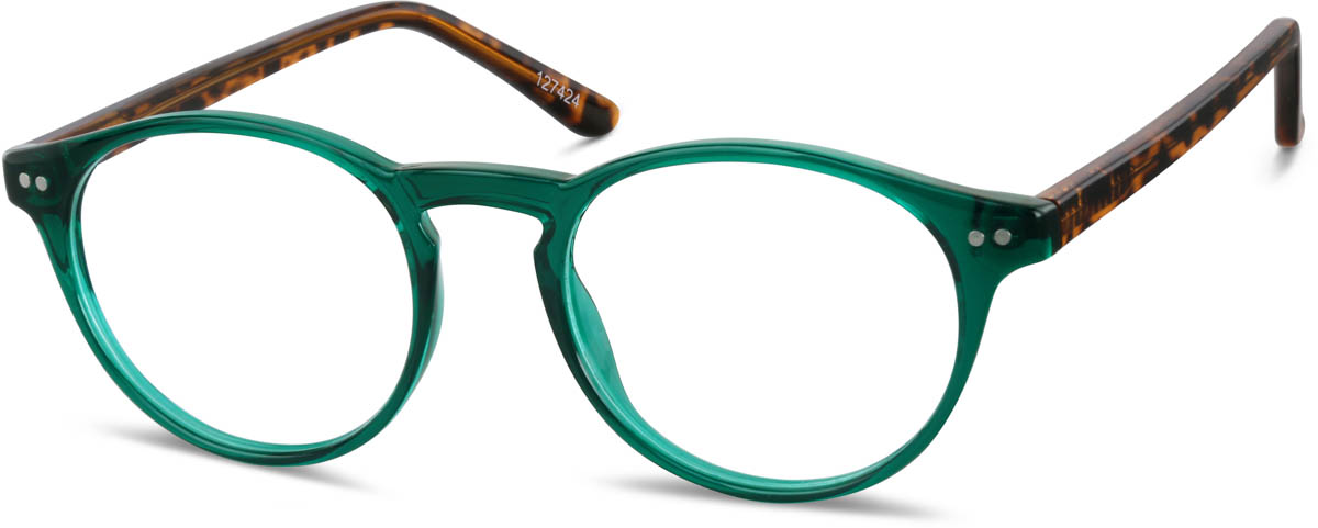 Zenni Classic Round Prescription Glasses Green Tortoiseshell Plastic Full Rim Frame