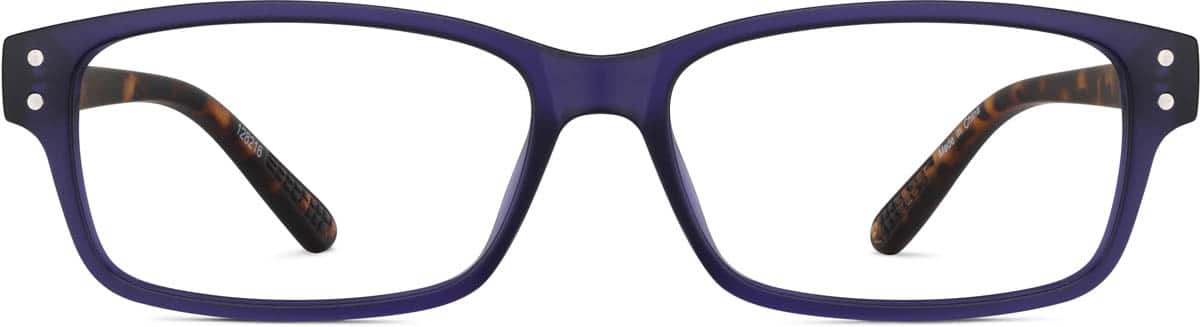 Front view of Rectangle Glasses 128216 in Blue