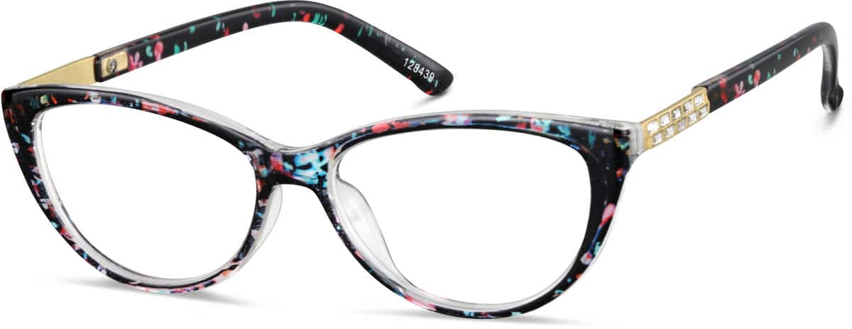 Angle view of Oval Glasses 128439 in Black Floral