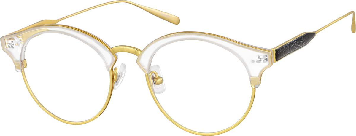 Angle view of Titanium Browline Glasses 1300214 in Gold