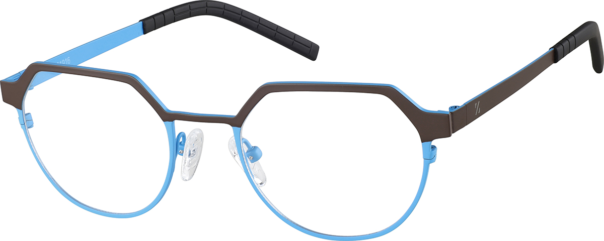 Zenni Geometric Prescription Glasses Blue Titanium Full Rim Frame