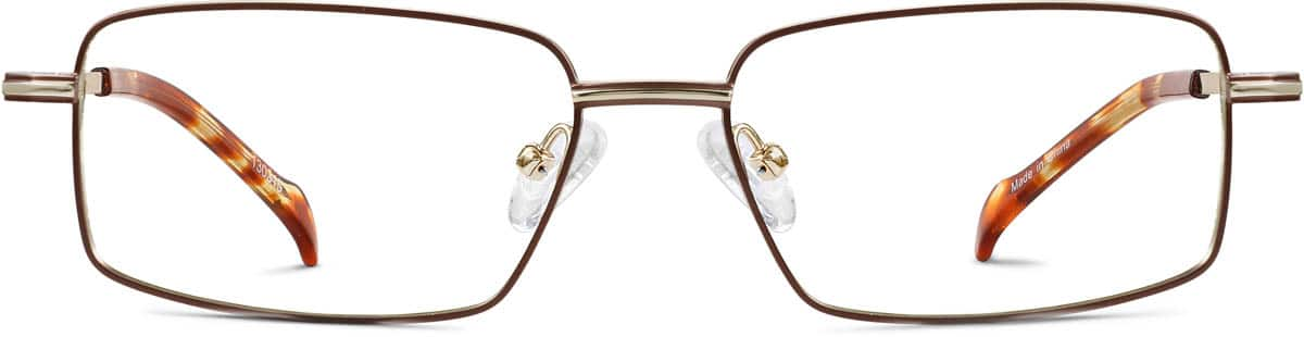 Front view of Titanium Rectangle Glasses 130315 in Brown