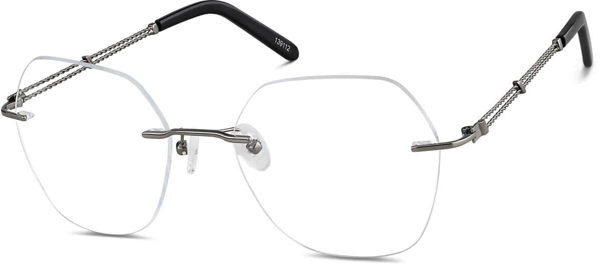 Zenni Geometric Rimless Prescription Sunglasses Gray Titanium Frame, Nose Pads, Blokz Blue Light Sunglasses, 139112s