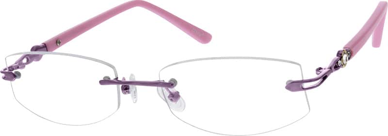 purple rimless eyeglasses