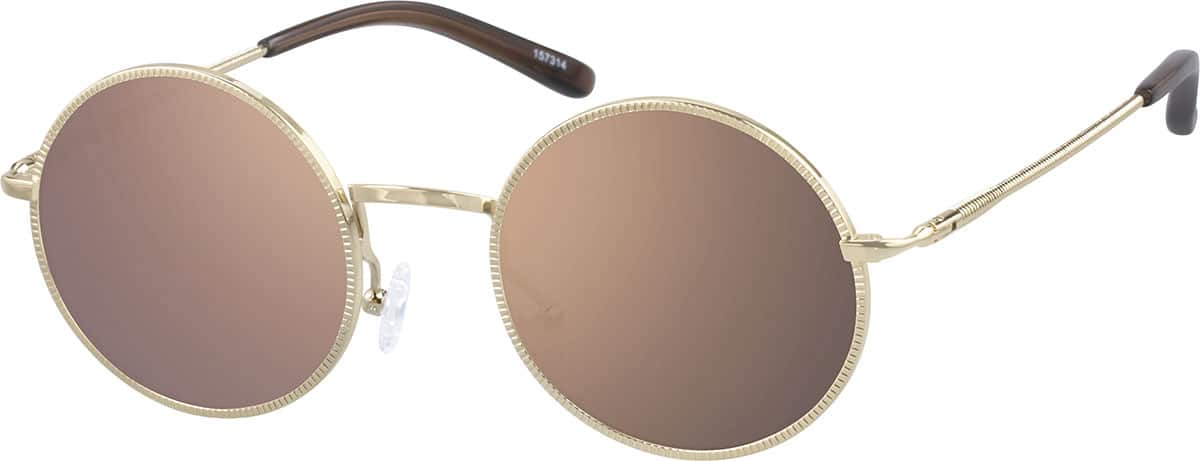 Angle view of Premium Round Sunglasses 157314 in Gold