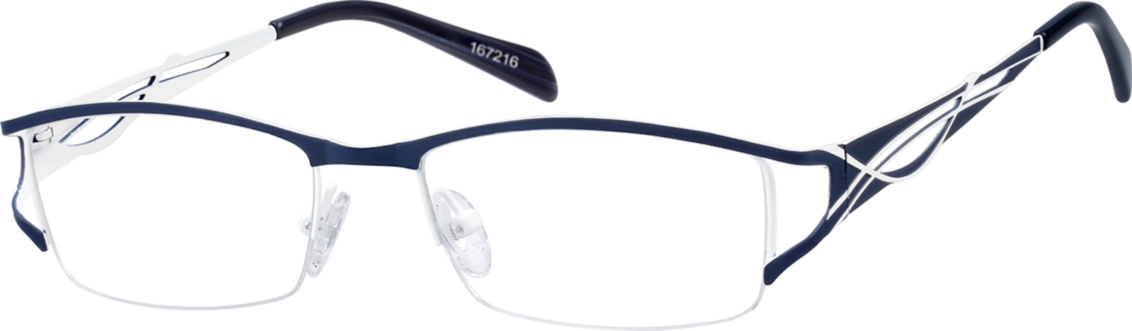Zenni Women's Rectangle Prescription Glasses Half-Rim Blue Stainless Steel Frame