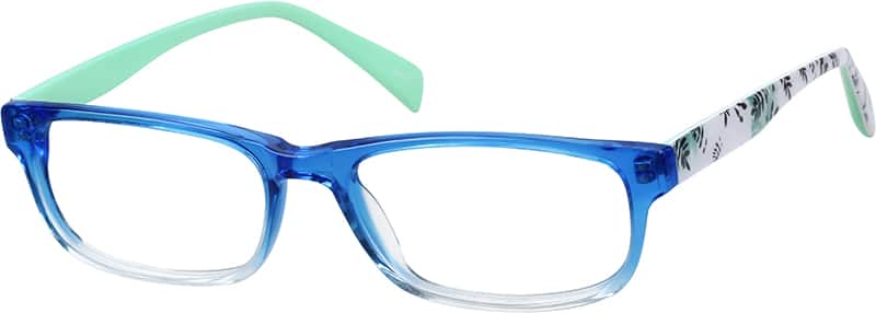 Mens Rimless Rectangle Gold Frame Blue Turquoise Gradient Tint 