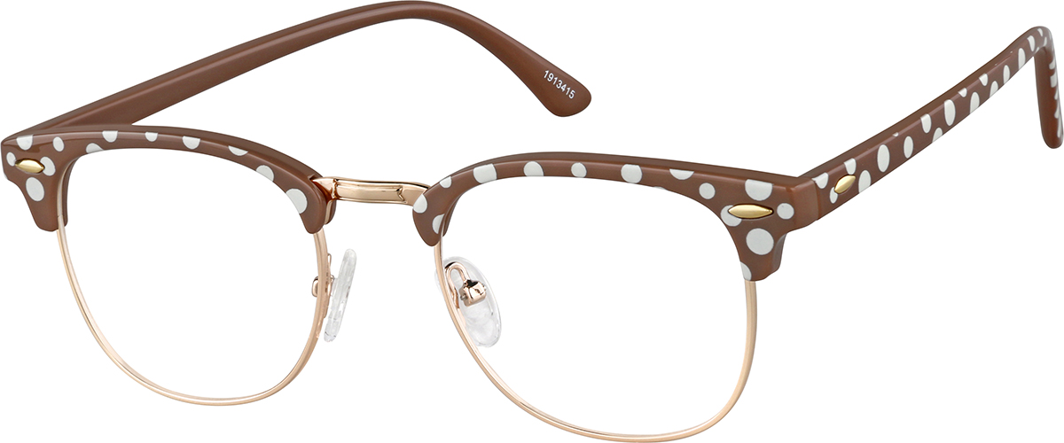 Zenni Womens Retro Browline Prescription Glasses Brown Polka Dot Full Rim 