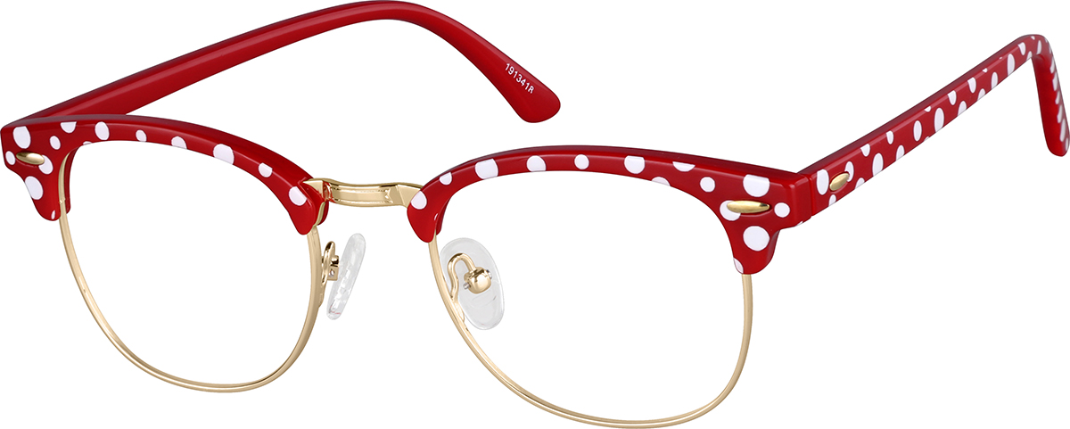 Zenni Womens Retro Browline Prescription Glasses Red Polka Dot Full Rim Fr
