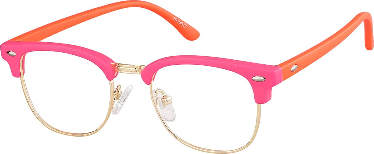 Angle view of Kids' Browline Glasses 1915017 in Pink