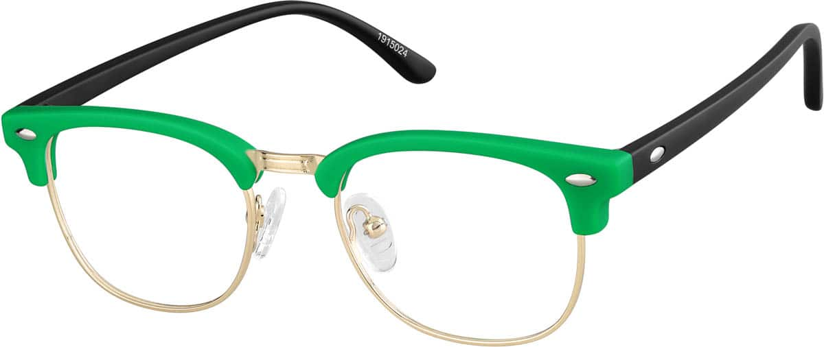 Angle view of Kids' Browline Glasses 1915024 in Green