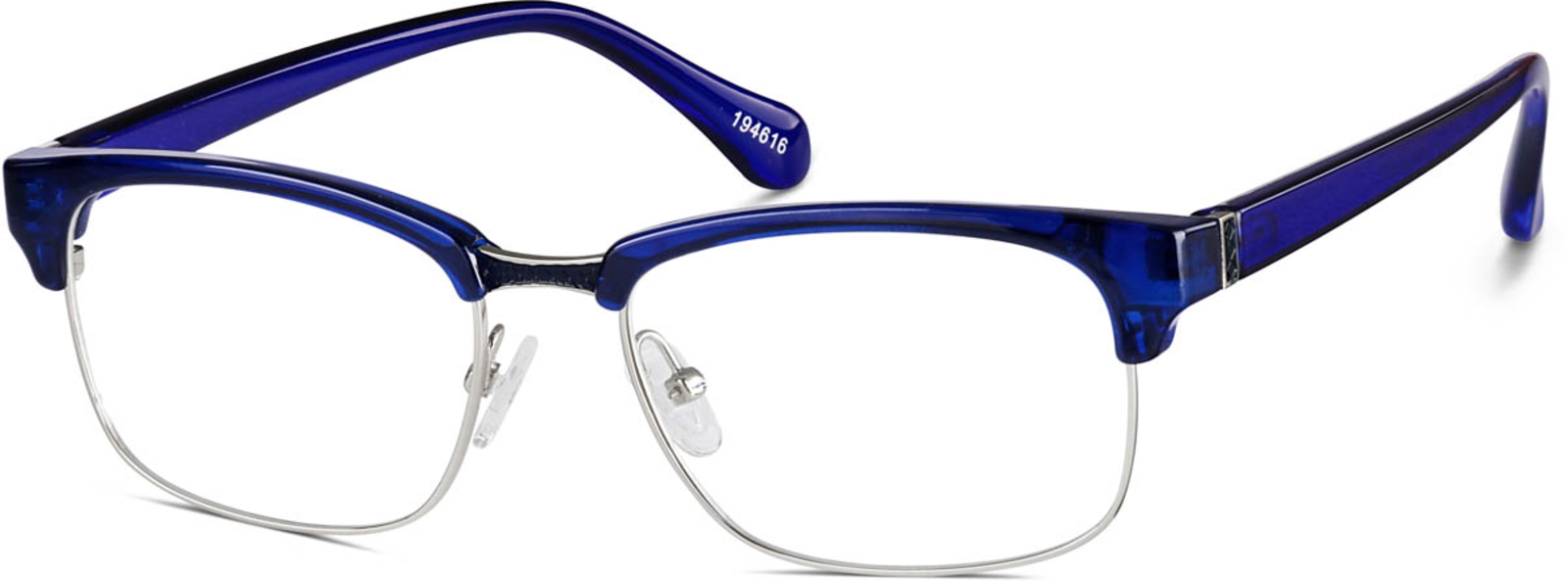 Zenni Retro Browline Prescription Glasses Blue Mixed Full Rim Frame