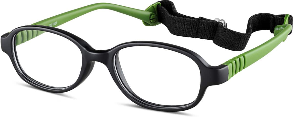 Angle view of Kids' Flexible Oval Glasses 2021021 in Black