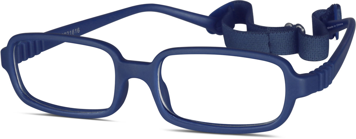 Zenni Kids Rectangle Prescription Glasses w/ Strap Blue Bendable Plastic Full Rim Frame