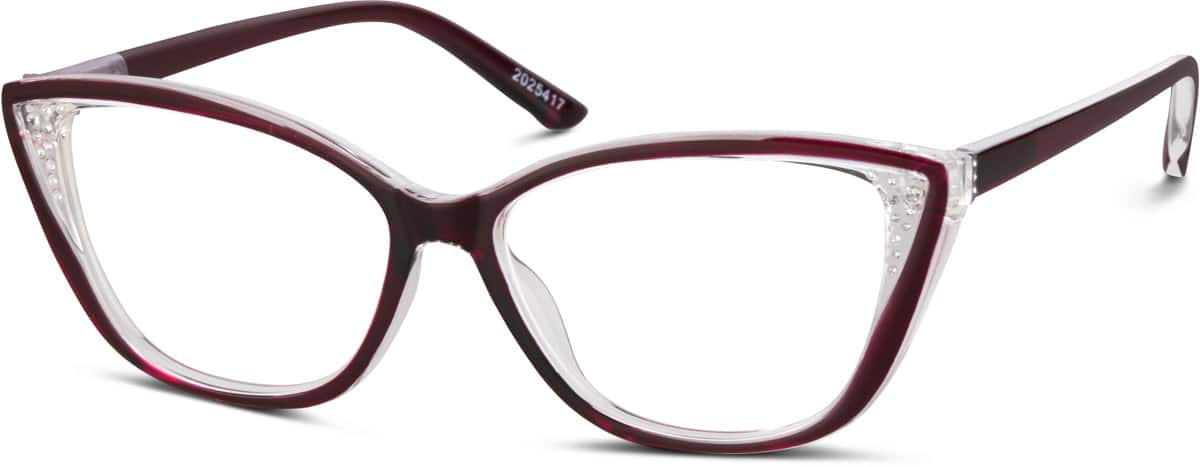 Angle view of Cat-Eye Glasses 2025417 in Eggplant