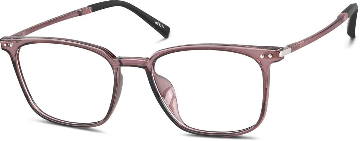 Angle view of Square Glasses 2026317 in Purple