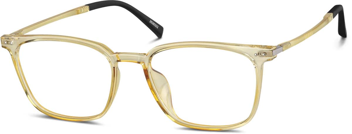 Angle view of Square Glasses 2026322 in Yellow