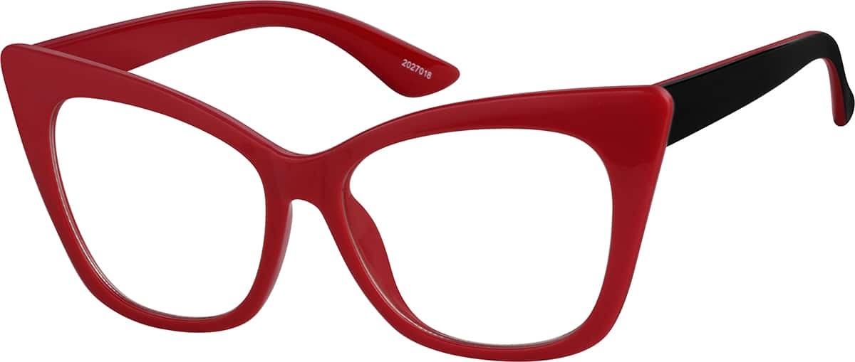 Angle view of Cat-Eye Glasses 2027018 in Red