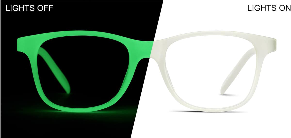 Front view of Kids' Glow-in-the-Dark Square Glasses 2030412 in Green Glow