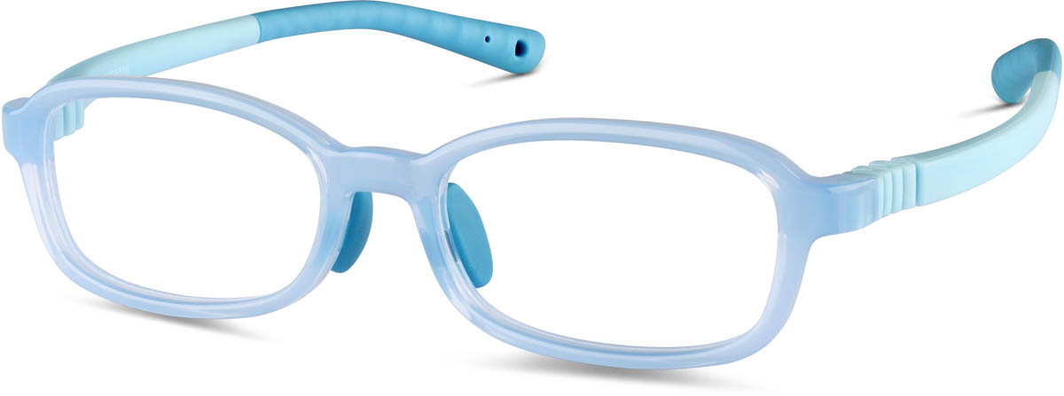 Zenni Kids Rectangle Prescription Glasses w/ Strap Blue Bendable Plastic Full Rim Frame