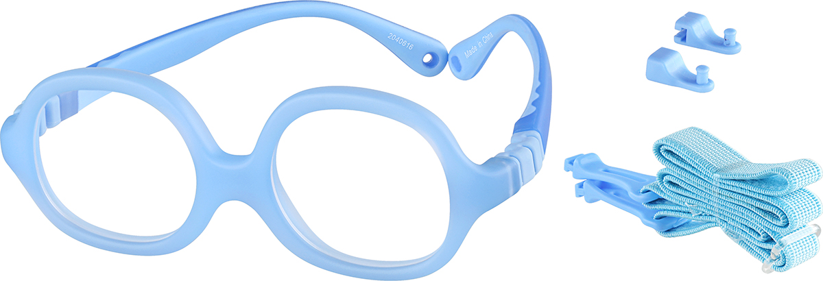 Zenni Kids Square Prescription Glasses w/ Strap Blue Bendable Plastic Full Rim Frame