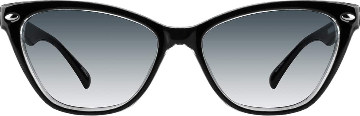 Zenni Women's Cat-Eye Prescription Glasses Black Stainless Steel Full Rim Frame, Lightweight, Nose Pads, Blokz Blue Light Glasses, 328821