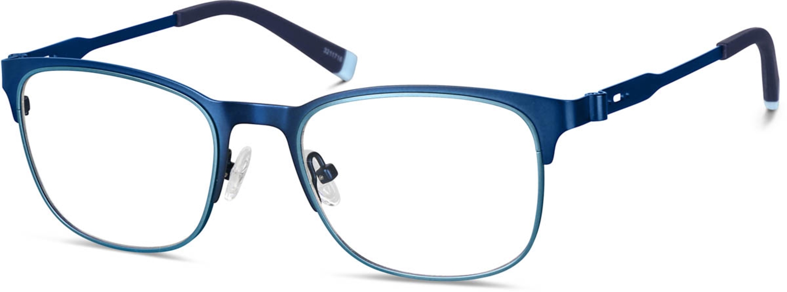 Zenni Kids Browline Prescription Glasses Blue Stainless Steel Full Rim Frame