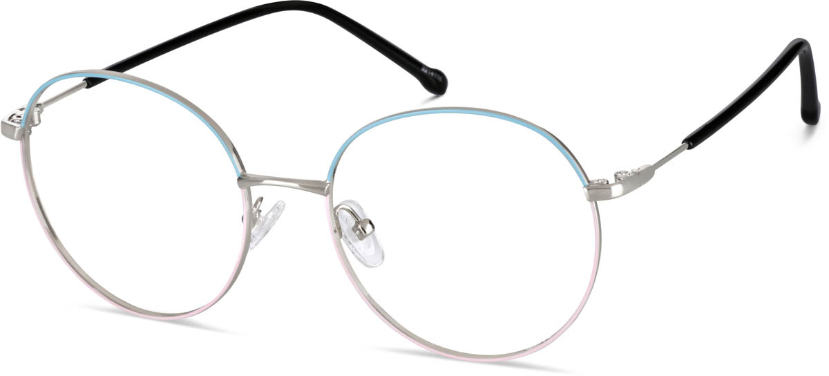 Zenni Women's Round Prescription Glasses Blue Stainless Steel Full Rim Frame