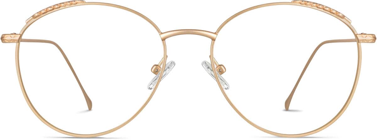 Zenni Round Prescription Glasses Brown Stainless Steel Full Rim Frame, Nose Pads, Blokz Blue Light Glasses, 3230315