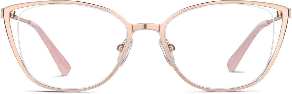 Zenni Women's Cat-Eye Prescription Glasses Pink Stainless Steel Full Rim Frame, Nose Pads, Blokz Blue Light Glasses, 3219527