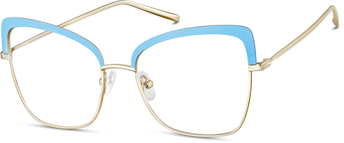 Zenni Women's Cat-Eye Prescription Glasses Blue Stainless Steel Full Rim Frame