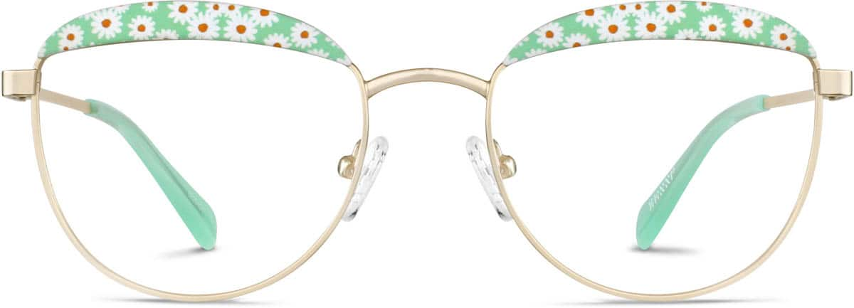 Front view of Round Glasses 3226424 in Mint/Gold