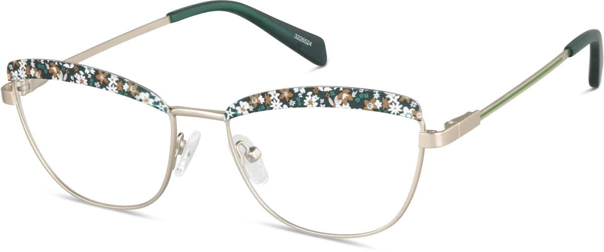 Angle view of Cat-Eye Glasses 3226524 in Green/ Gold