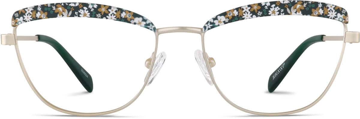 Front view of Cat-Eye Glasses 3226524 in Green/ Gold