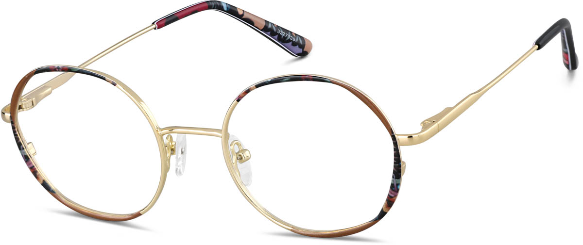 Zenni Womens Round Prescription Glasses Pattern Floral Stainless Steel Full Rim Frame