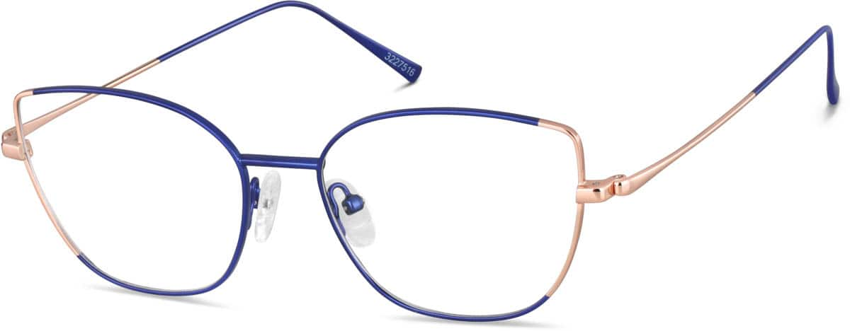 Angle view of Cat-Eye Glasses 3227516 in Blue/Rose Gold