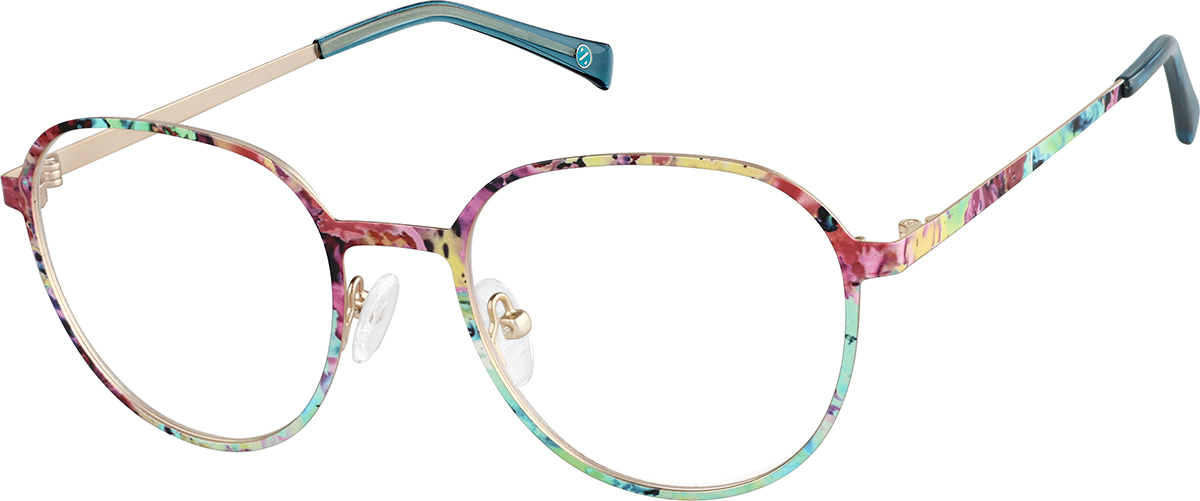 Zenni Womens Round Prescription Glasses Pattern Stainless Steel Full Rim Frame