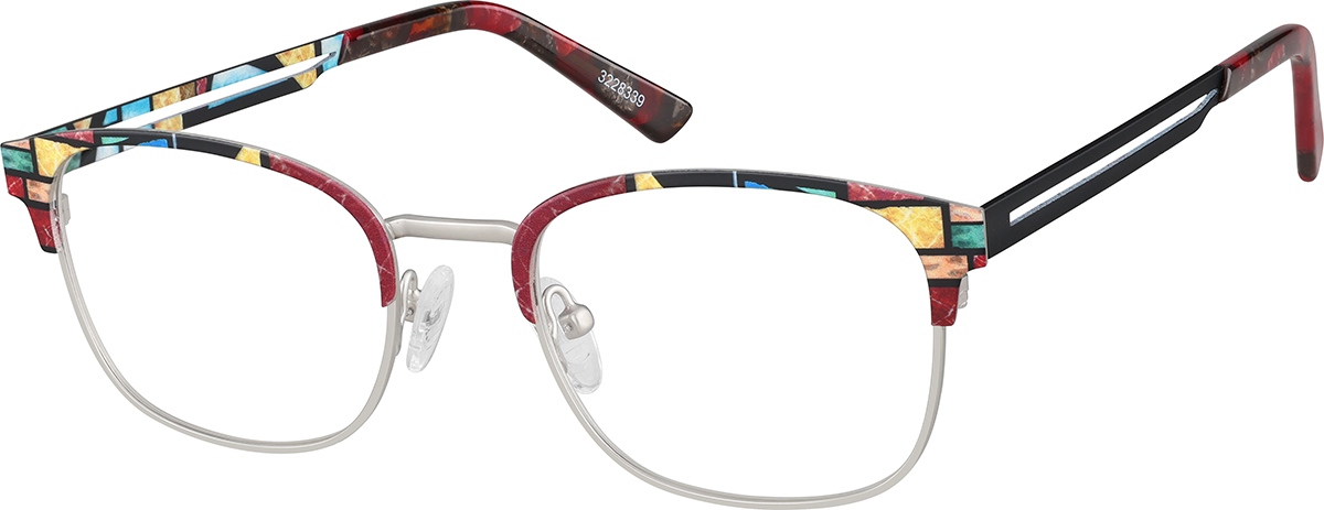 Zenni Womens Square Prescription Glasses Pattern Stainless Steel Full Rim Frame