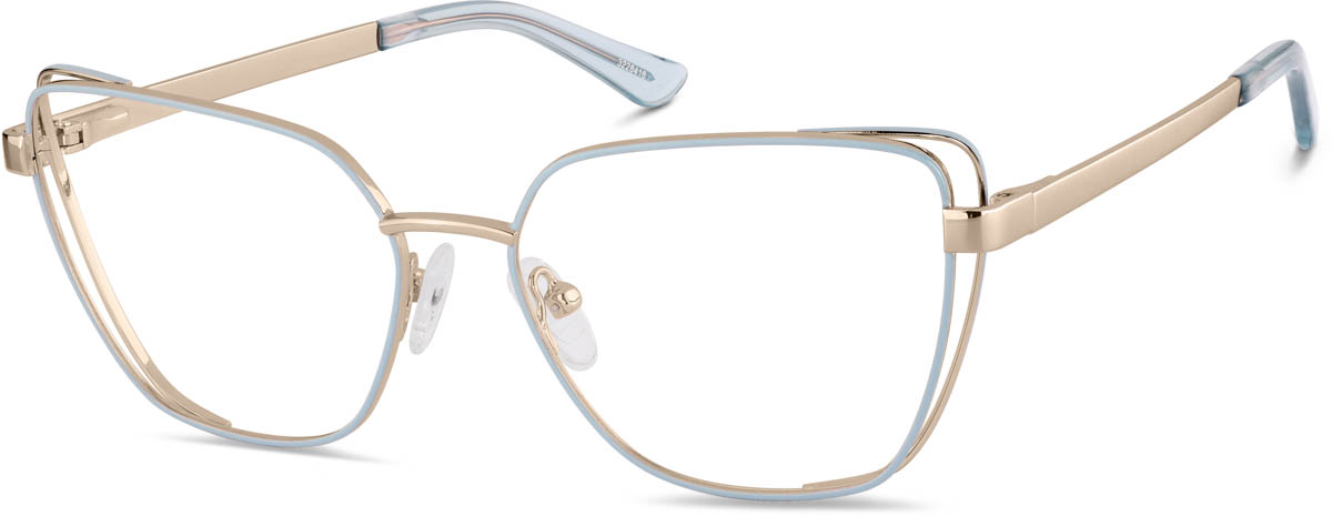 Zenni Women's Cat-Eye Prescription Glasses Blue Stainless Steel Full Rim Frame