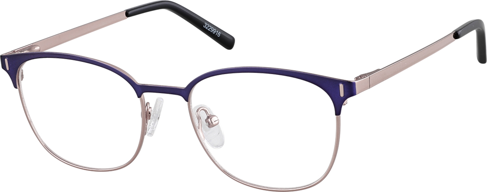 Zenni Women's Browline Prescription Glasses Blue Stainless Steel Full Rim Frame