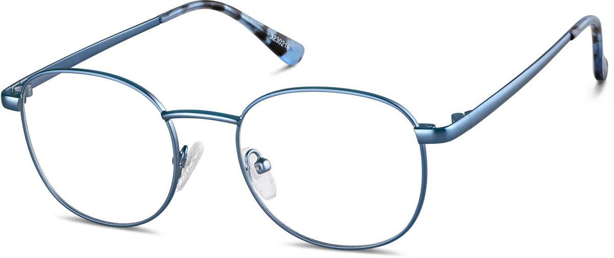 Zenni Round Prescription Glasses Blue Stainless Steel Full Rim Frame