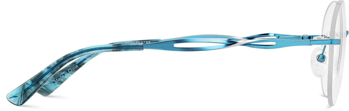 Side view of Customizable Rimless Glasses 3234416 in Blue