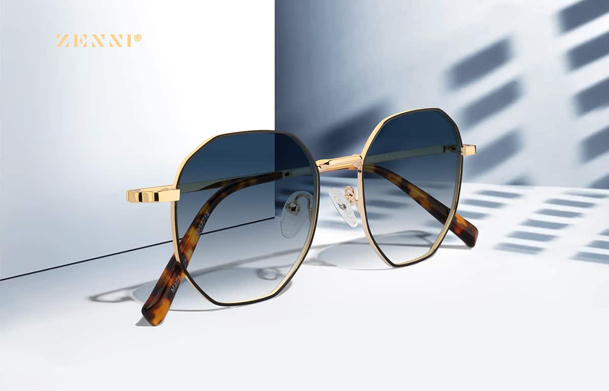 Zenni Round RX Sunglasses Gold Metal Full Rim Frame, Nose Pads, Blokz Blue Light Glasses, 157414